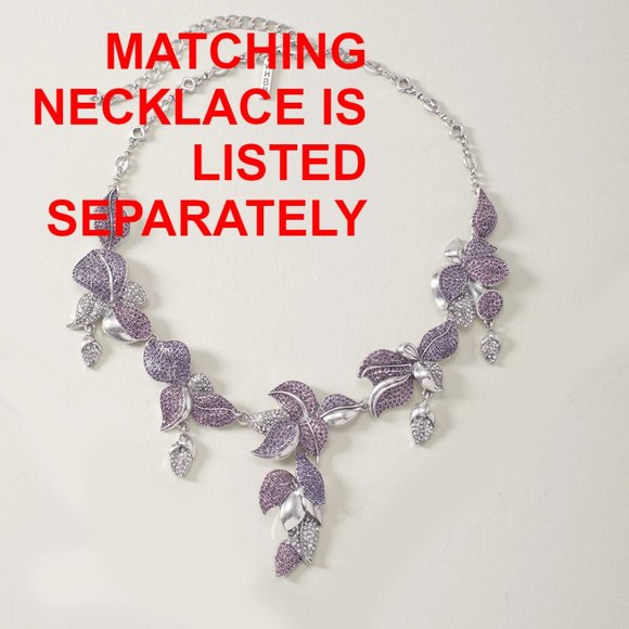 WHBM * LAST ONE! * Pavé Rhinestone Statement Earrings Purple Lavender 3D Flowers - Picture 2 of 5